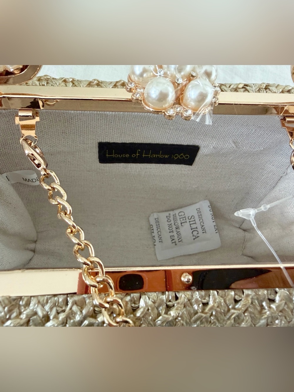 House of Harlow 1960 Gold Woven Straw/Raffia Evening Bag - Picture 6 of 7